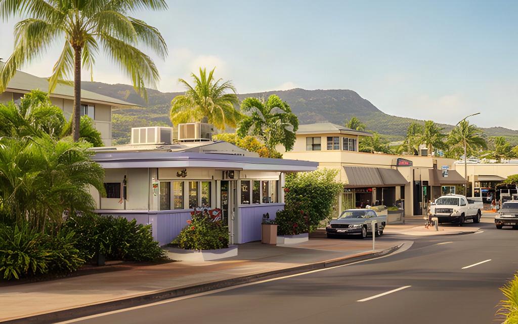 Street-level view of the Jarrett White Road area in Honolulu near the diner neighborhood